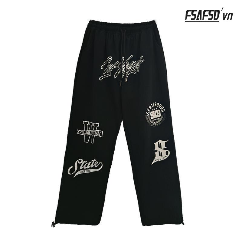 Quần Thể Thao Ống Rộng In Họa Tiết Màu Đen Phong Cách Hip Hop Thời Trang Mùa Hè Cho Nữ