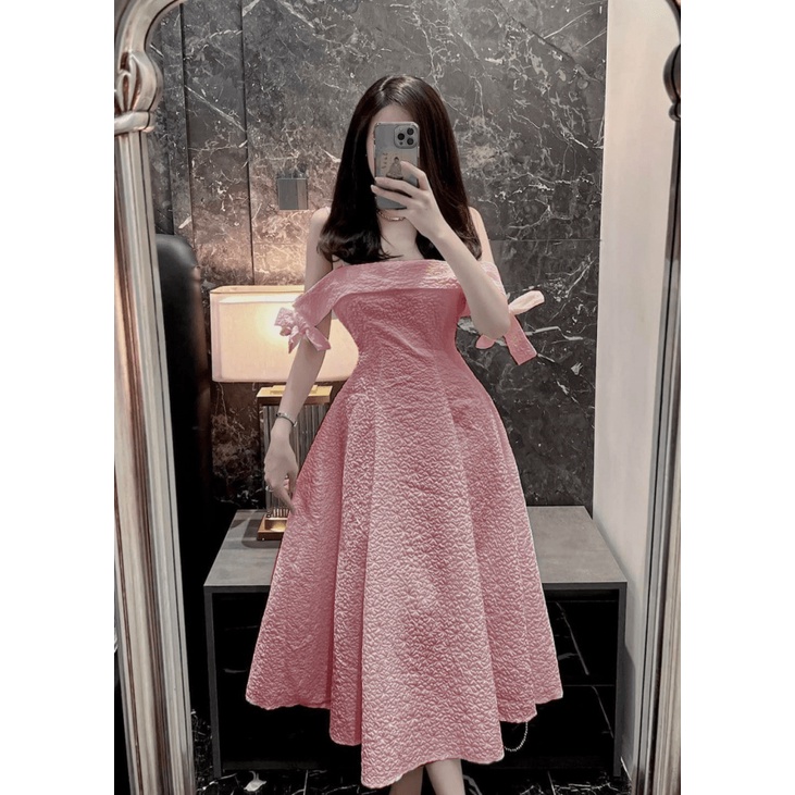 Mẫu Mới Đầm XÒe Nữ Gấm Xốp HOa nHí Có Mút Ngực Bẹt Vai Lả Lơi Dự Tiệc Siêu HOt Pu hhp (Mẫu Mới)