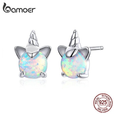 Bamoer Bông Tai Bạc 925 Đính Đá opal Hình Động Vật Đáng Yêu Cho Nữ sce737
