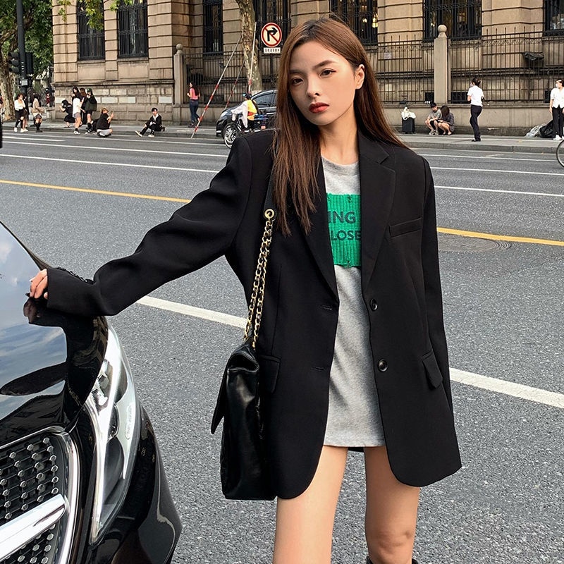 Áo Khoác Vest Dáng Rộng Màu Đen Phong Cách Hàn Quốc Thời Trang Xuân Thu 2023 Cho Nữ
