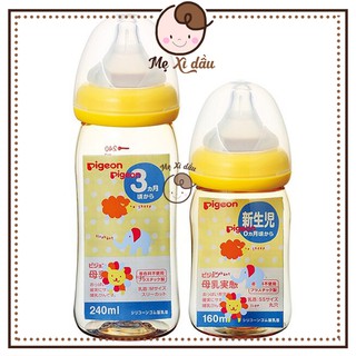 Shop mẹ xì dầu Bình sữa Pigeon 160ml / 240ml cổ rộng PPSU Plus nội địa Nhật