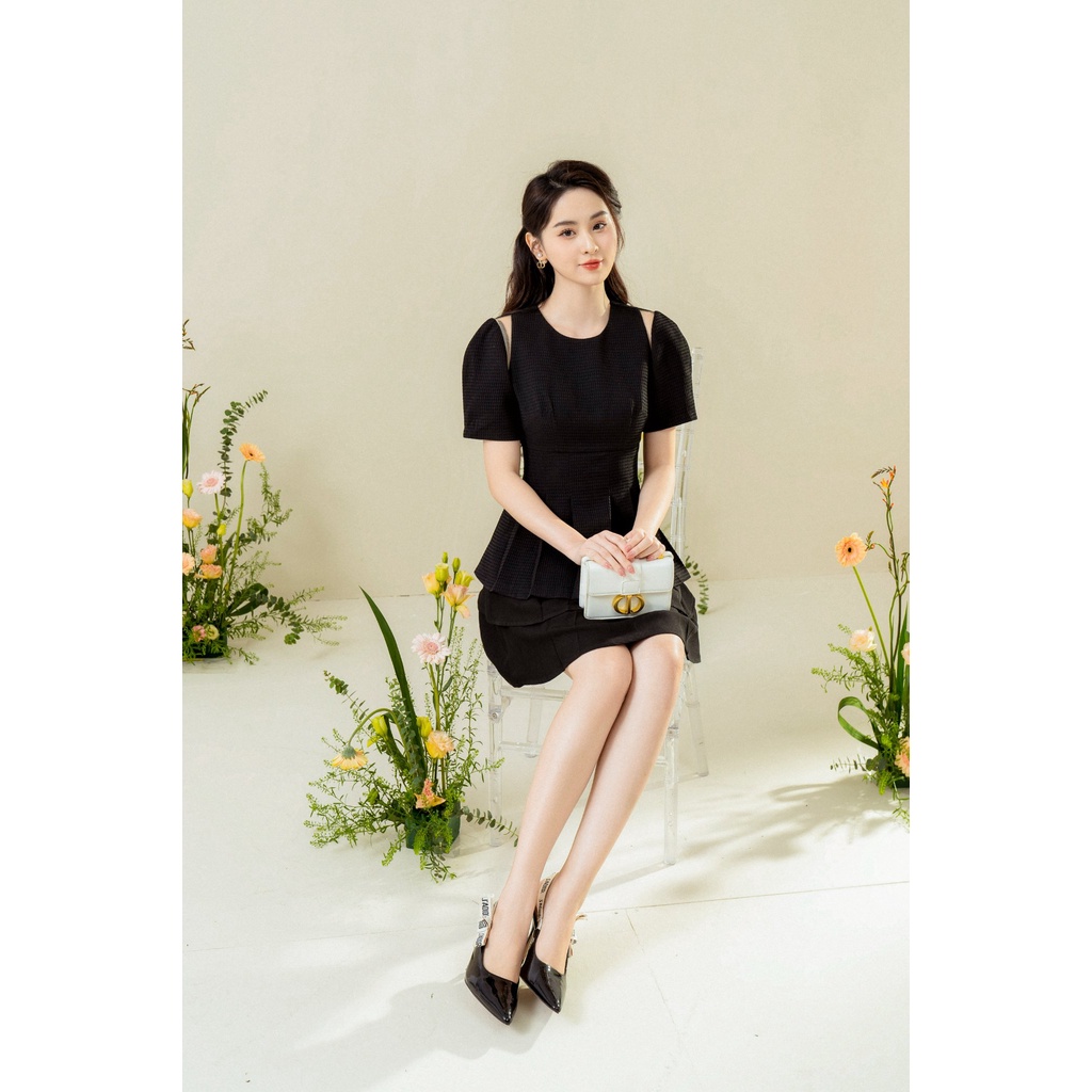 Áo peplum hở vai phối lưới, áo sơ mi nữ kiểu công sở sang trọng lịch sự kín đáo TIINSTORE  AHN384