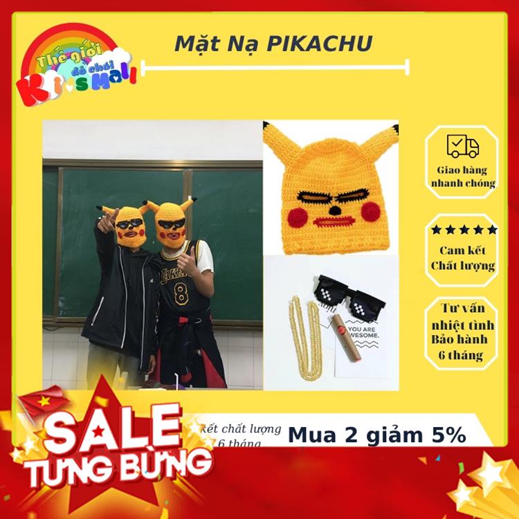 Mũ len hình Pikachu đội đầu hài hước, Mặt nạ dễ thương, Mũ Len đội đầu độc lạ MSP61320