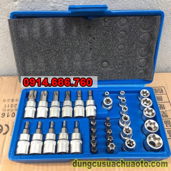 Bộ khẩu E 34 chi tiết CHUYÊN DỤNG vặn các loại bulong, ốc vít ĐẶC BIỆT