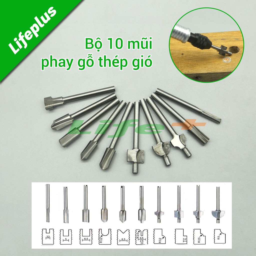 Bộ 10 mũi phay gỗ  đa năng