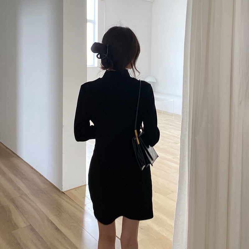 Đầm nhung cổ lọ ôm dáng thời trang thu đông dành cho nữ