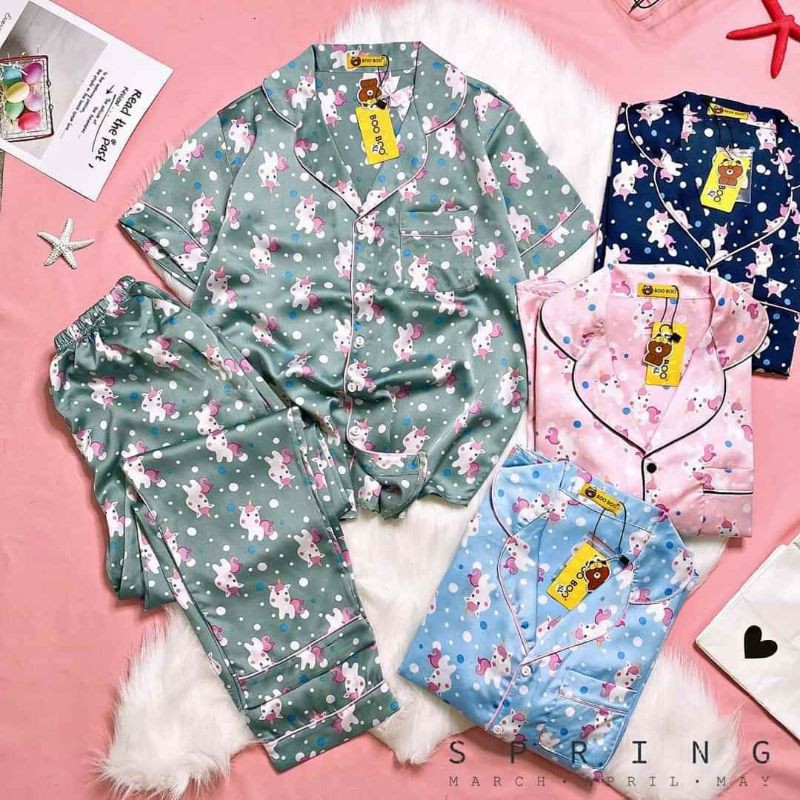 Bộ ngủ mặc nhà 40-57kg tay ngắn quần dài hàng nhà Boo