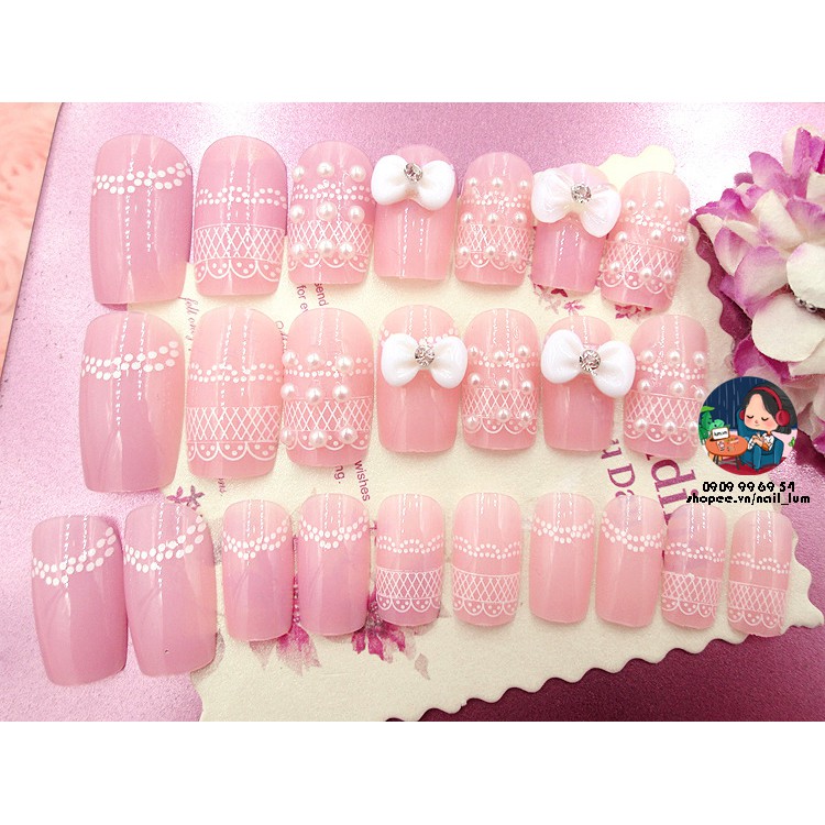 Móng Giả - Nail 3D Dài - Đính Đá [Sẵn Keo - Đóng Hộp 24 Mẫu Đủ Size]