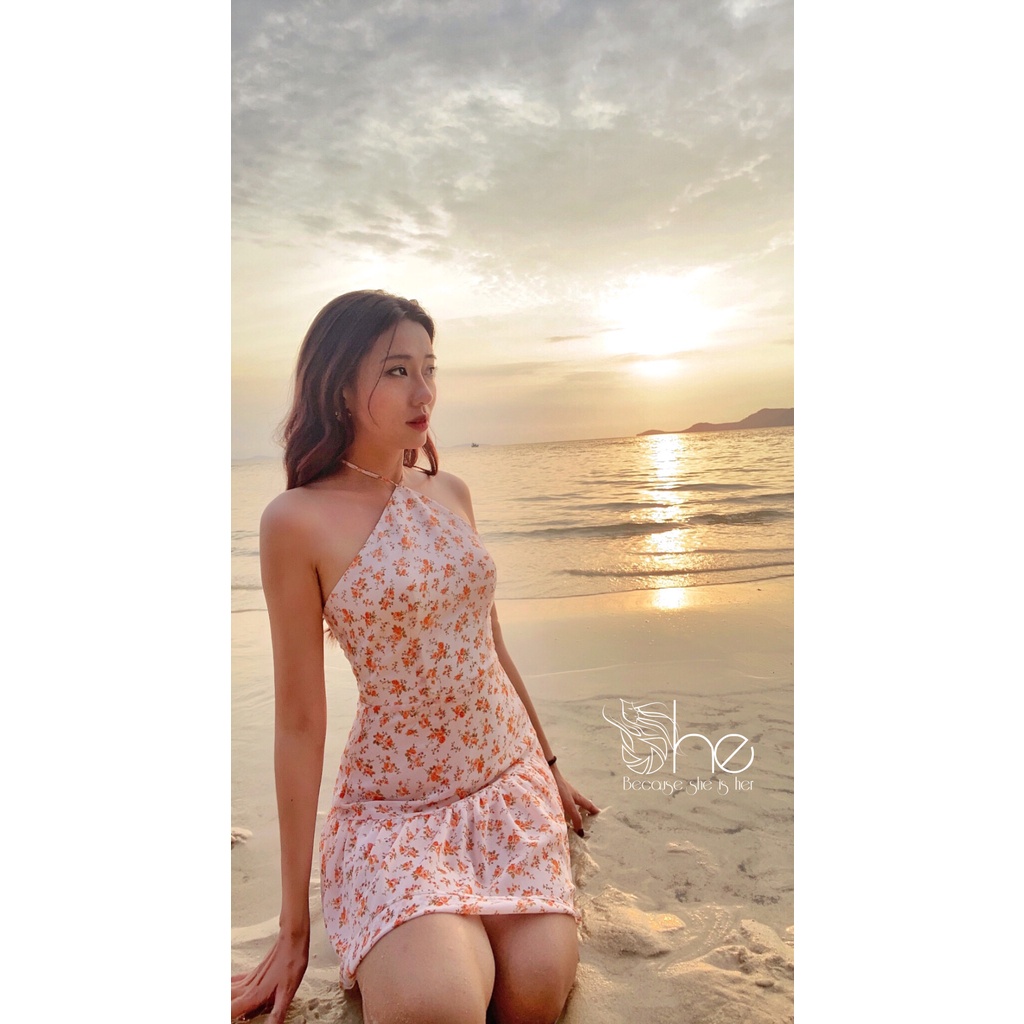 Đầm đi biển voan hoa đẹp She, đầm yếm sexy siêu dễ thương đi chơi nữ SDX143