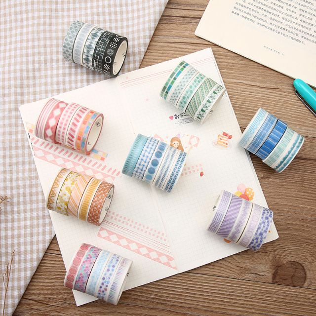 Set 5 cuộn băng dính trang trí washi tape cơ bản