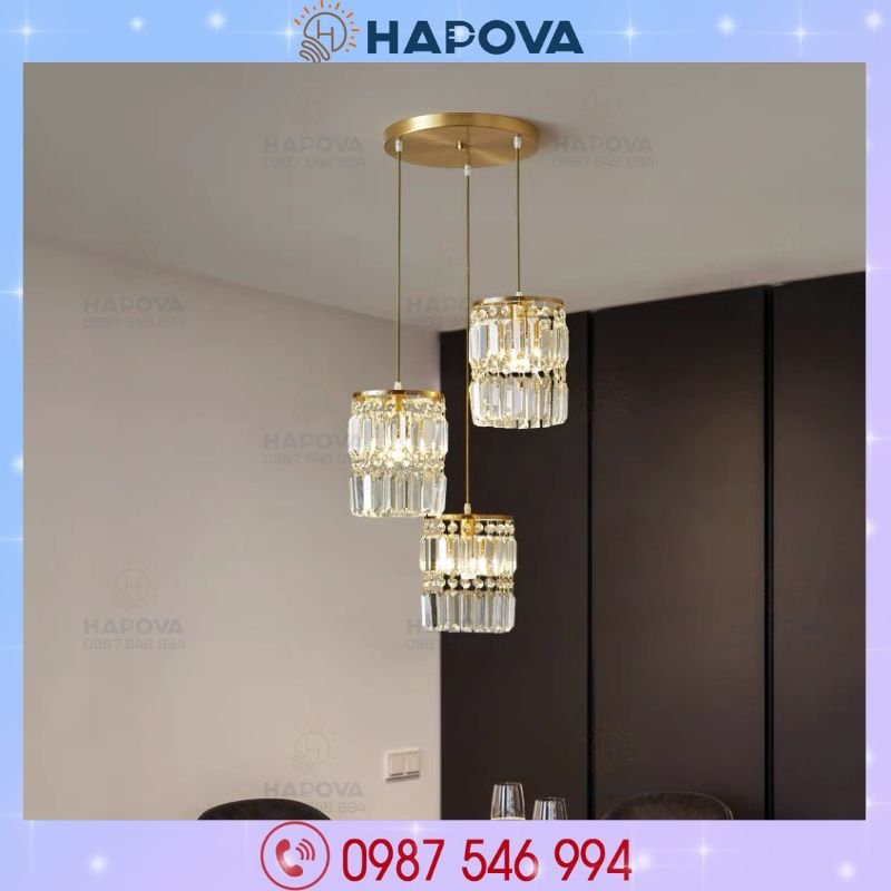 Bộ 03 Đèn thả trần trang trí bằng pha lê HAPOVA TICIN 9576/3 + Tặng kèm bóng led 9W Vàng