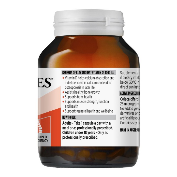 Viên uống bổ sung Vitamin D3 Blackmores 1000IU giúp hấp thụ canxi, xương chắc khỏe Healthy Care quatangme