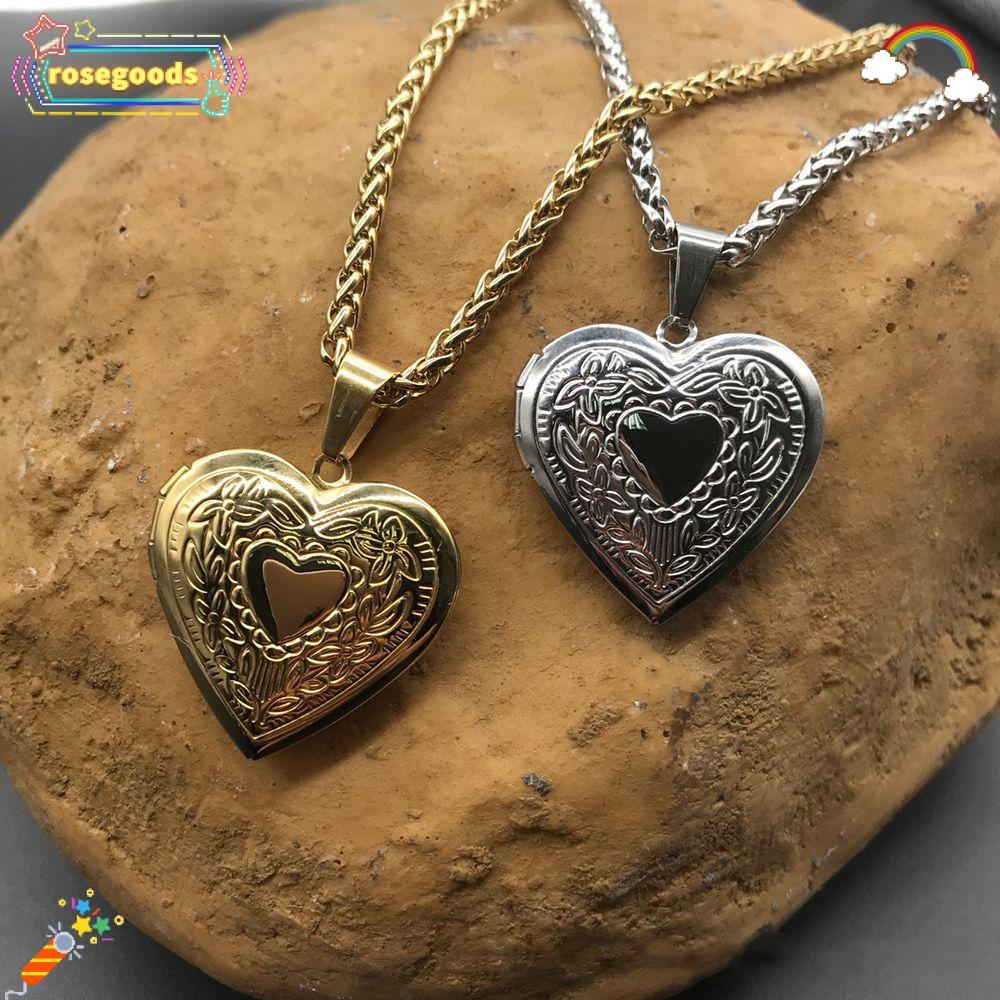 ROSE Men Women Photo Picture Locket Fashion Pendant Necklace Chain Gift Lover Friend Jewelry Heart Shaped/Multicolor