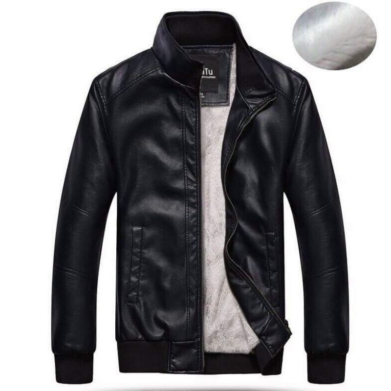 Áo khoác da nam trơn lót lông có 2 màu nâu đen cao cấp có size lớn người trên 80kg