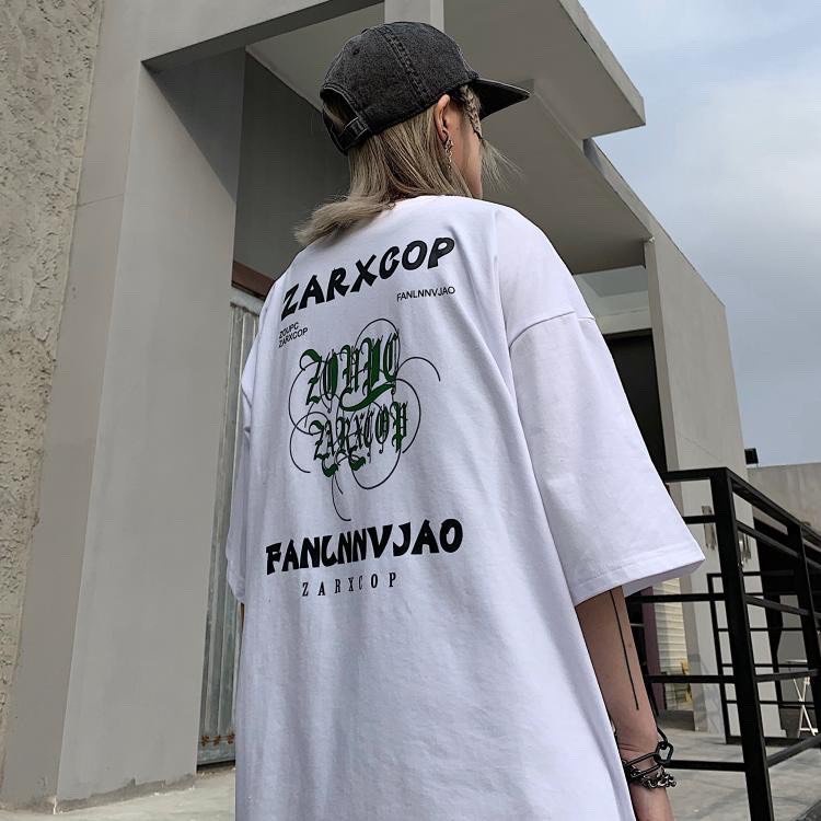 Áo Thun Tay Lỡ In Chữ Zarxcop Fashion,phông trơn nam nữ tay lỡ unisex form rộng