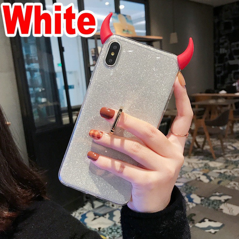 Sale 70% Ốp điện thoại từ nhựa dẻo mặt kim tuyến có sừng kèm dây đeo cho OPPO F9, White, Giá gốc 83,000 đ - 36A11-2