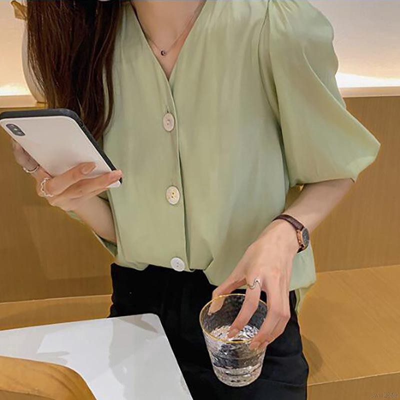 Áo kiểu tay phồng thiết kế dáng rộng thoải mái thời trang