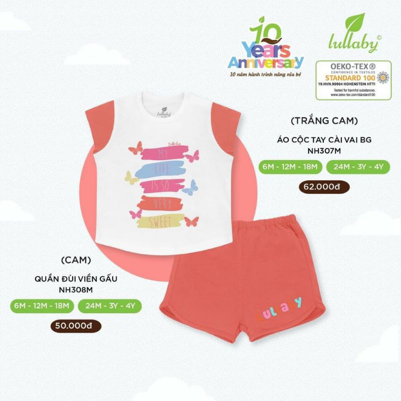 Bộ cộc tay cotton Lullaby bé gái 2022