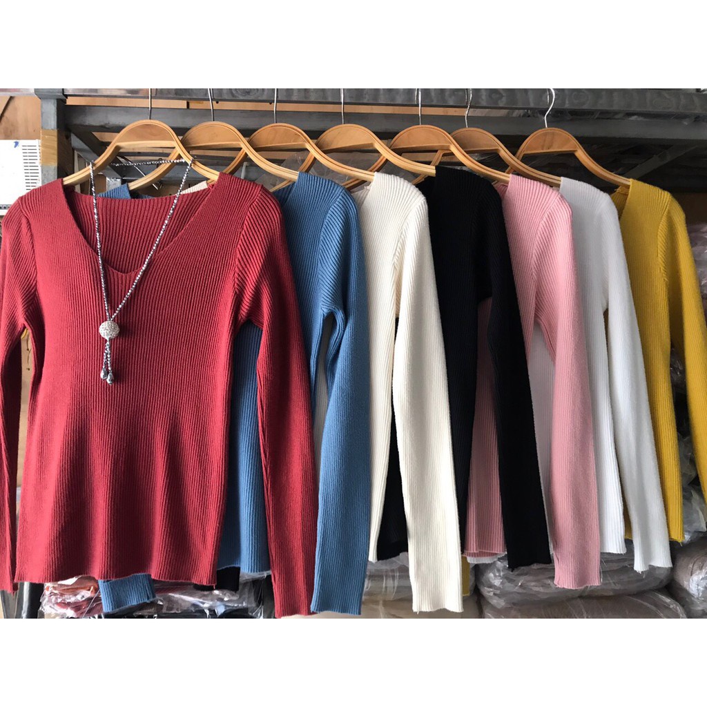 Áo len tăm cổ tim nữ tính, áo len mỏng cổ V ôm body siêu chất | BigBuy360 - bigbuy360.vn