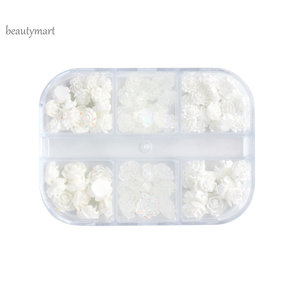 [Hàng mới về] Hộp phụ kiện trang trí móng tay hình hoa bằng nhựa resin màu trắng xinh xắn