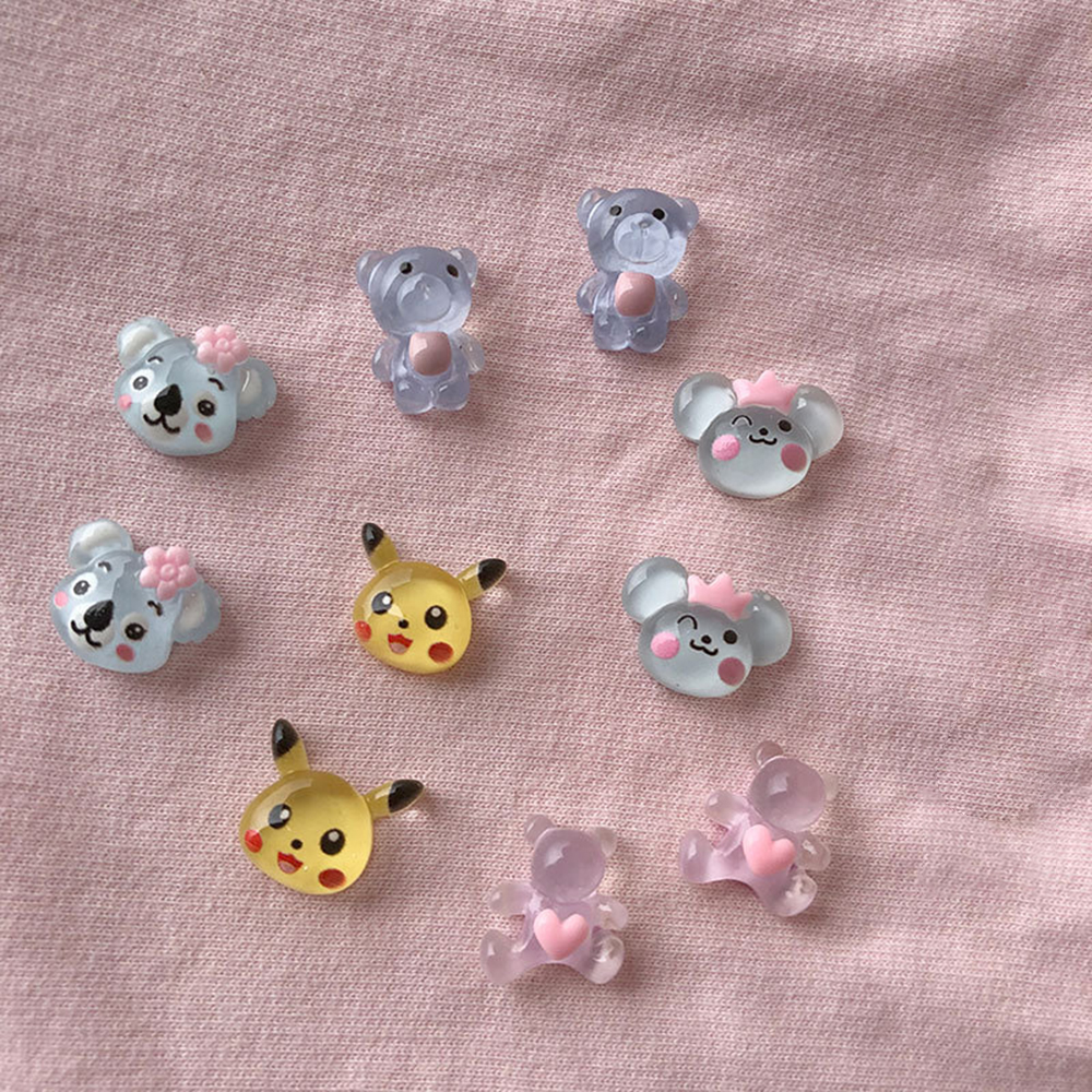 [Hàng mới về] 1/10 Đá giả đính móng trang trí nghệ thuật bằng nhựa resin hình gấu/pikachu