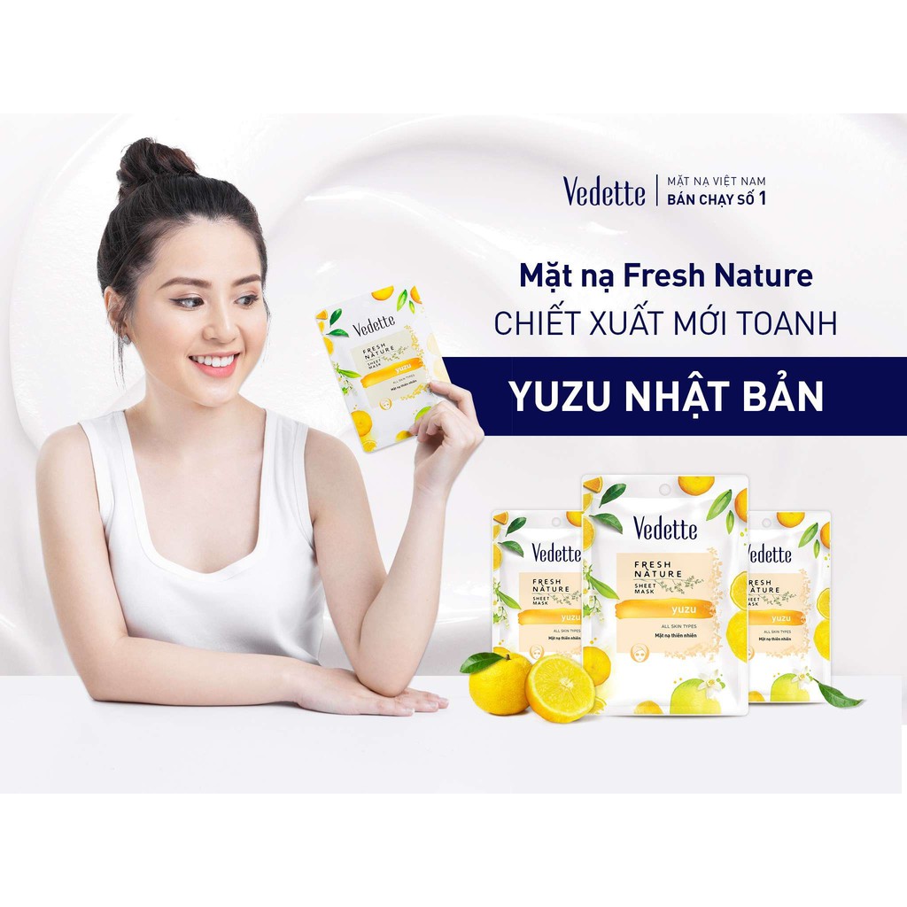 Mặt Nạ Giấy Thiên Nhiên Yuzu 22ml VEDETTE - DƯỠNG ẨM & LÀM MỜ VẾT NHĂN - TPM039