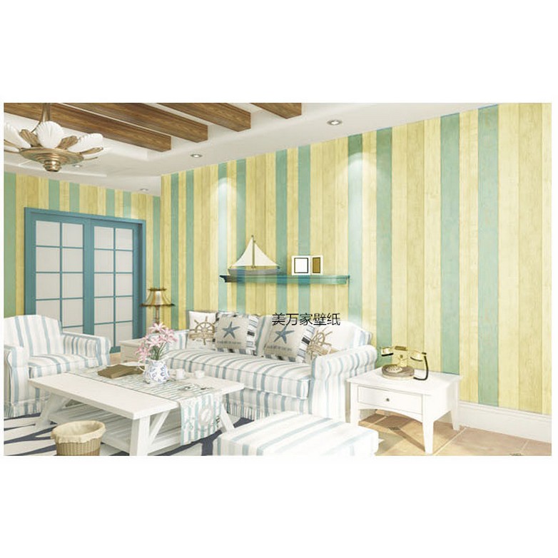 Decal giấy dán tường dán sọc xanh vàng