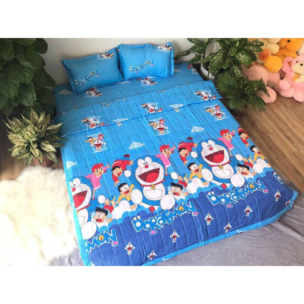 Sét Chăn Ga Gối 5 Món Cotton Poly Emmidecor Mẫu Nobita