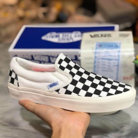 Giày Vans thể thao nam nữ - Giày Sneaker cao cấp full bill box màu đen kẻ trắng nhung nỉ đế đúc chắc chắn, sành điệu D14
