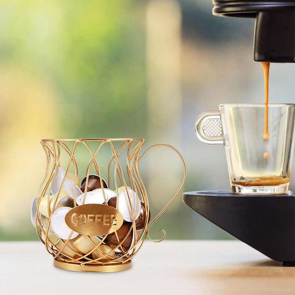 Giỏ đựng viên nang cà phê bằng sắt mạ điện độc đáo trang trí nhà ở văn phòng