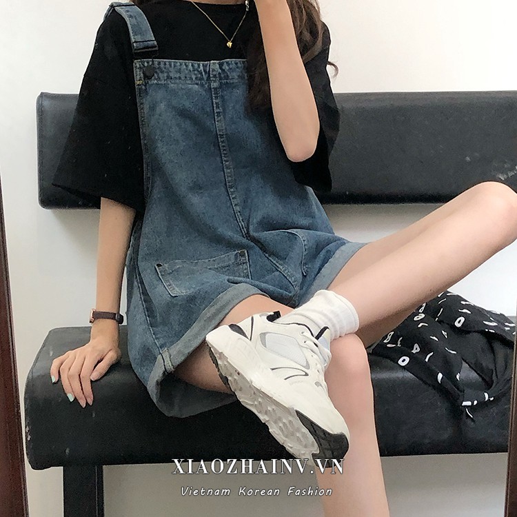 Xiaozhainv Quần Yếm Denim Ống Rộng Phong Cách Hàn Quốc Cho Nữ