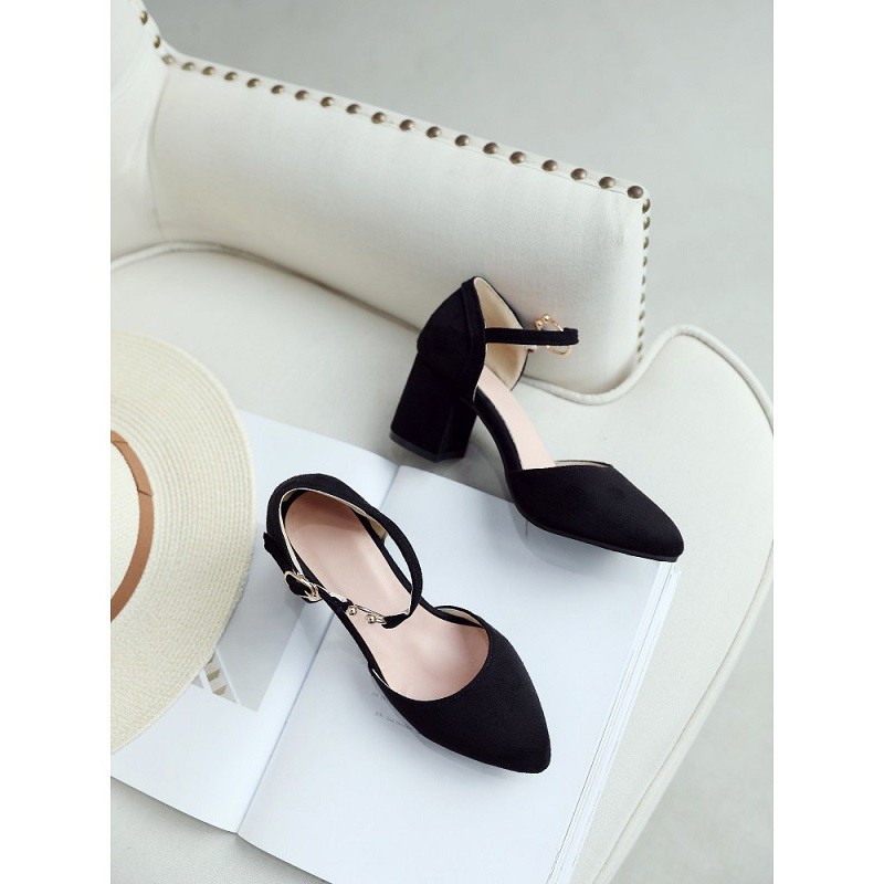 Giày cao gót nữ mũi nhọn đế vuông giày cao gót 7p kiểu dáng dễ thương năng động phong cách GURI