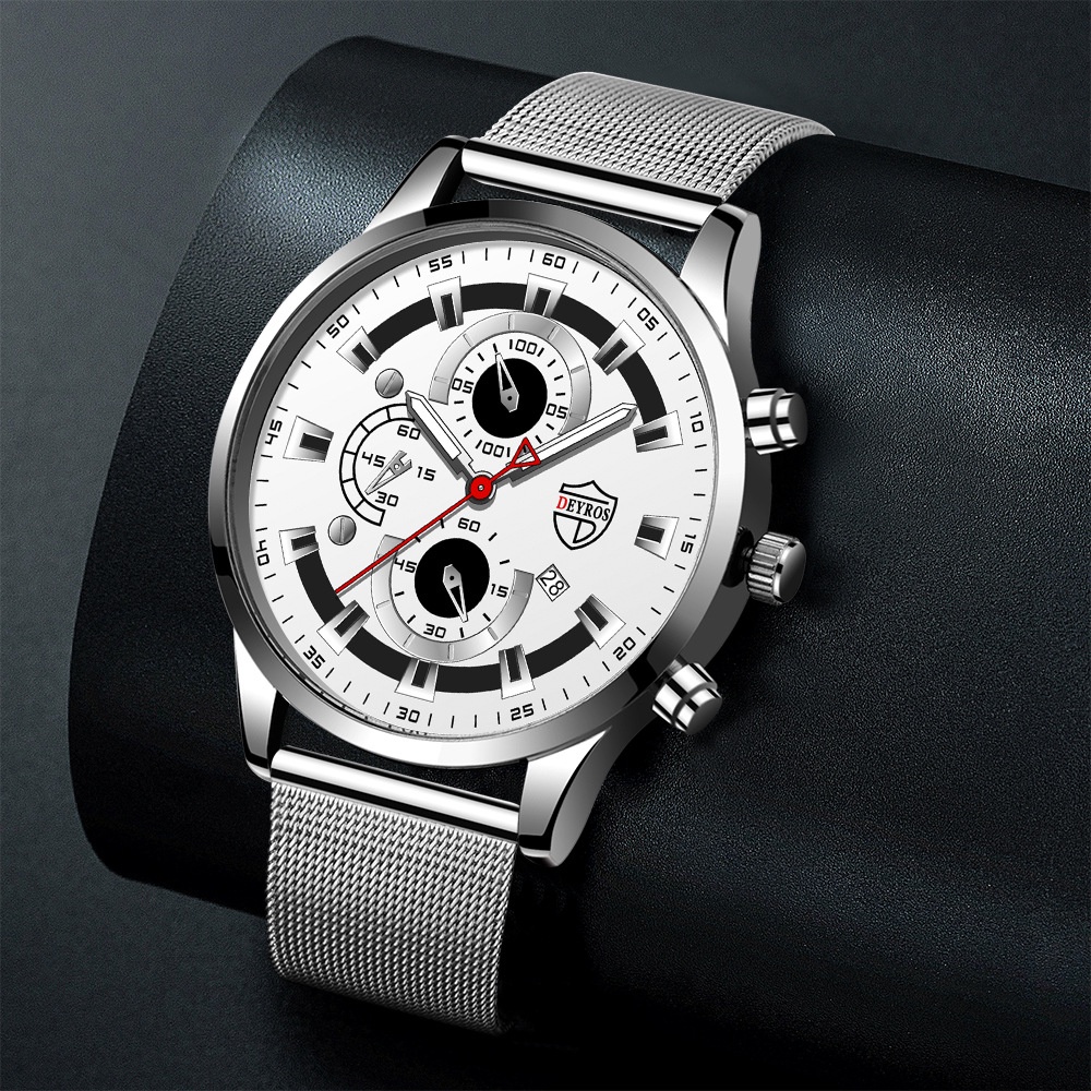 Thời trang nam giới bình thường Lịch công tác Đồng hồ nam kim tuyến dạ quang Đồng hồ bằng thép không gỉ phát sáng dành cho sinh viên Đồng hồ thạch anh da lưới