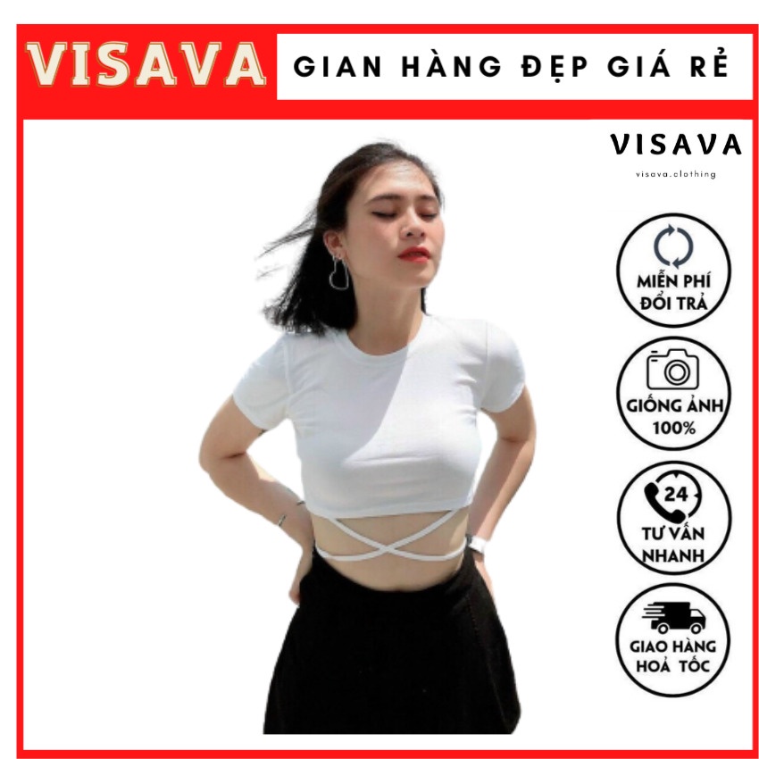 Áo thun croptop cộc tay nữ buộc dây eo sexy - Áo croptop phông thiết kế dây buộc eo điệu đà visava hot