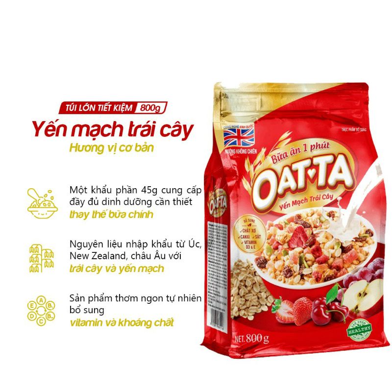 ngũ cốc yến mạch trái cây Oatta 800g Date 8/2022