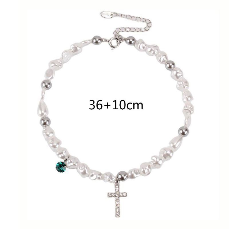 vòng cổ Choker Mặt Hình Thánh Giá Đính Hạt Ngọc Trai Giả Thời Trang Cho Nữ