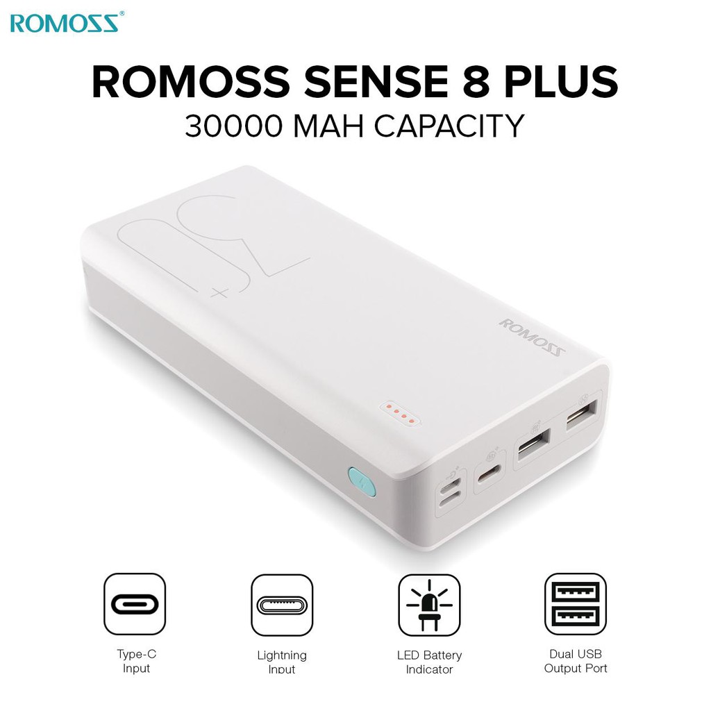 Pin Sạc Dự Phòng Romoss Sense 8 Plus 30000mAh QC Type C Cao Cấp