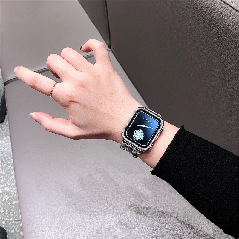 Sang Trọng Dây Đeo Đồng Hồ Bằng Kim Loại Đính Đá Hình Chữ O Cho iwatch 7 6 SE 5 4 3 2 1 / 41mm 45mm 38mm 40mm 42mm 44mm