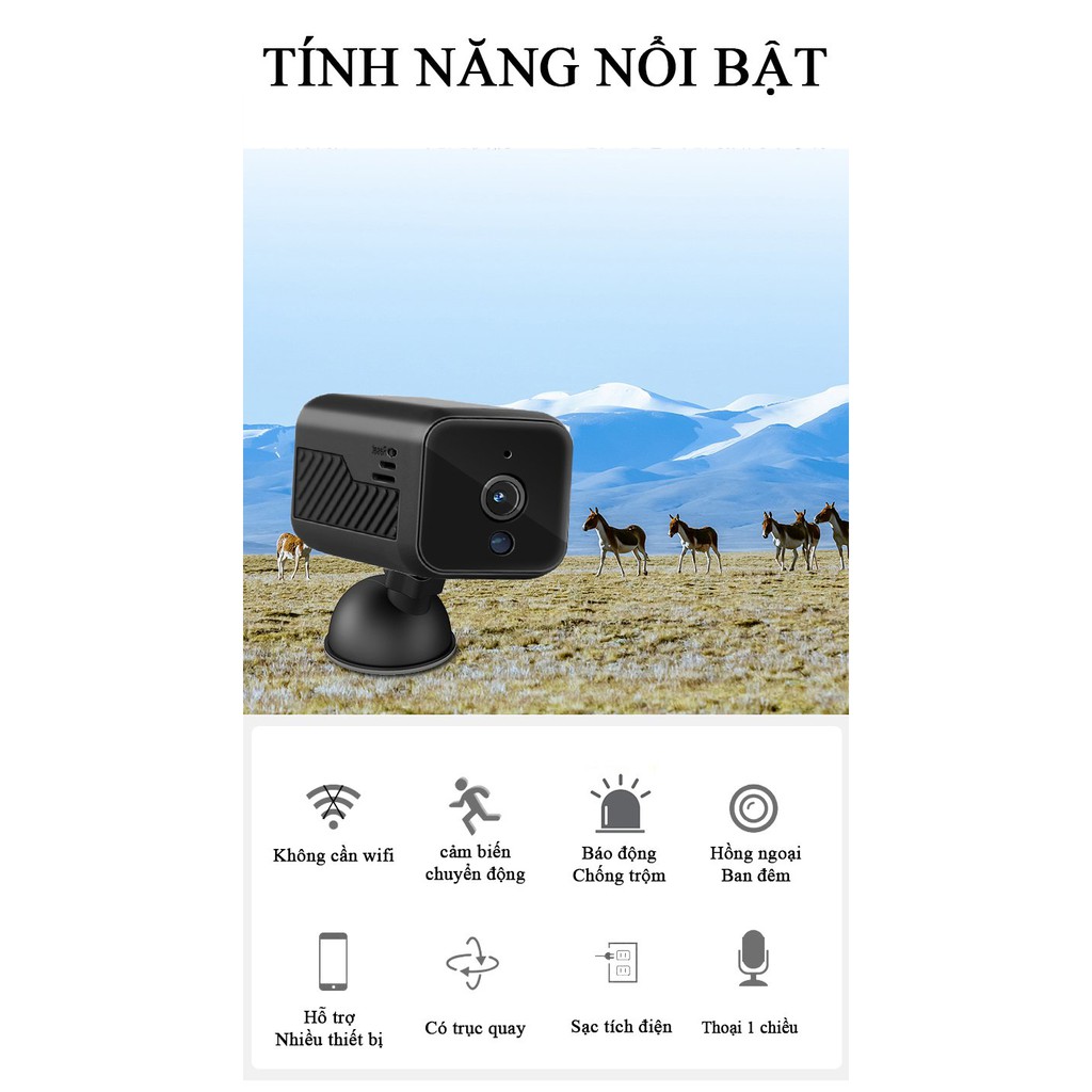 Camera wifi nhỏ gọn 1080p HK-W2-16 pin 3000mah tặng kèm thẻ nhớ 32G mới