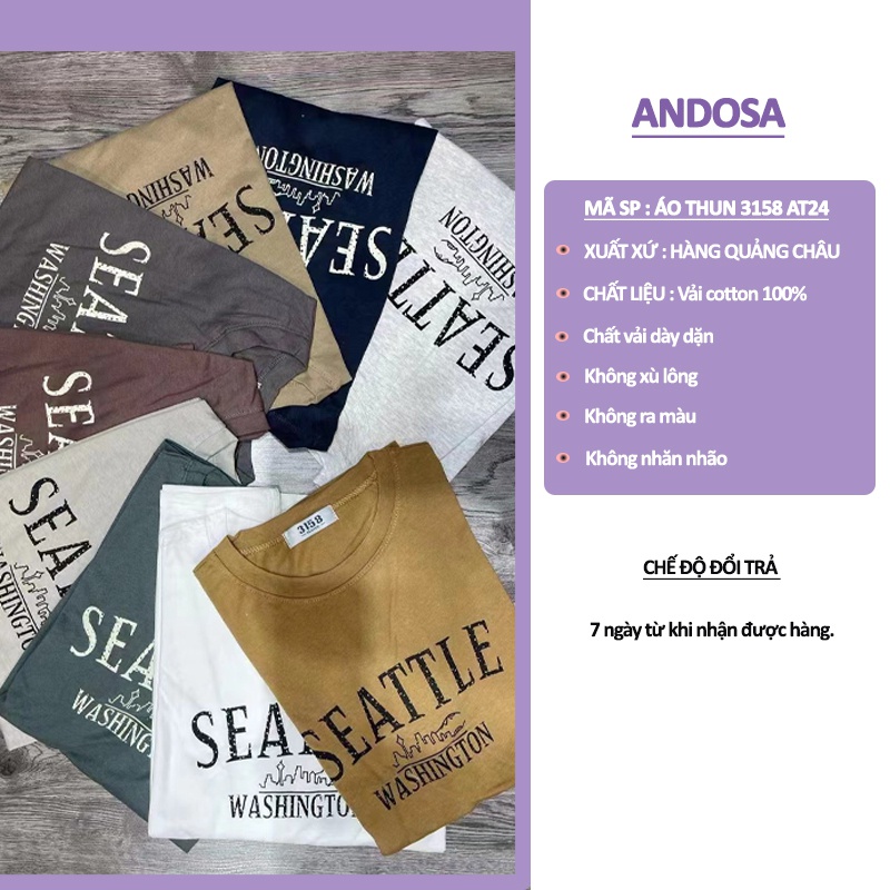 Áo thun 3158 chất cotton tay lỡ form rộng phông nam nữ in chữ hàng Quảng Châu ANDOSA AT24