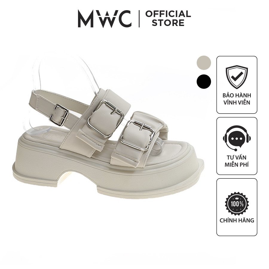 Giày MWC 2934 - Giày Sandal Quai ngang Phối Khóa Đế Bánh Mì 5cm Hack Dáng Mẫu Mới Sang Chảnh Siêu Xinh