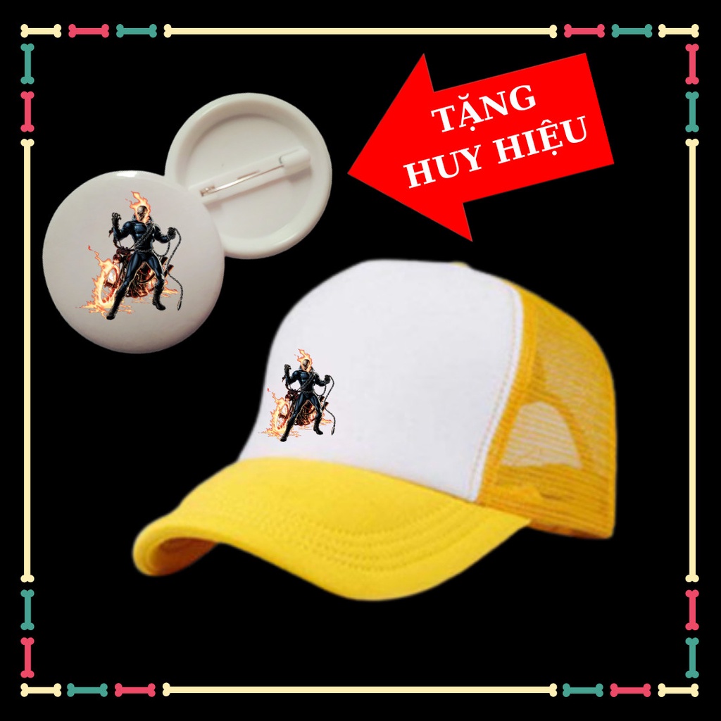 Nón lưỡi trai in hình Ma tốc độ Ghost Rider cho trẻ em Tặng HUY HIỆU Ma tốc độ cho bé