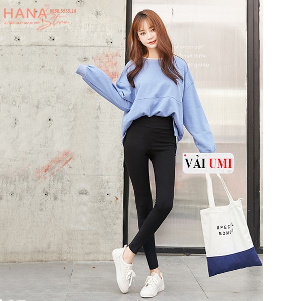 Quần legging cạp cao gen bụng co giãn nữ có túi trước sau nâng mông - Quần legging đen dài vải Umi Hàn dày dặn tập gym