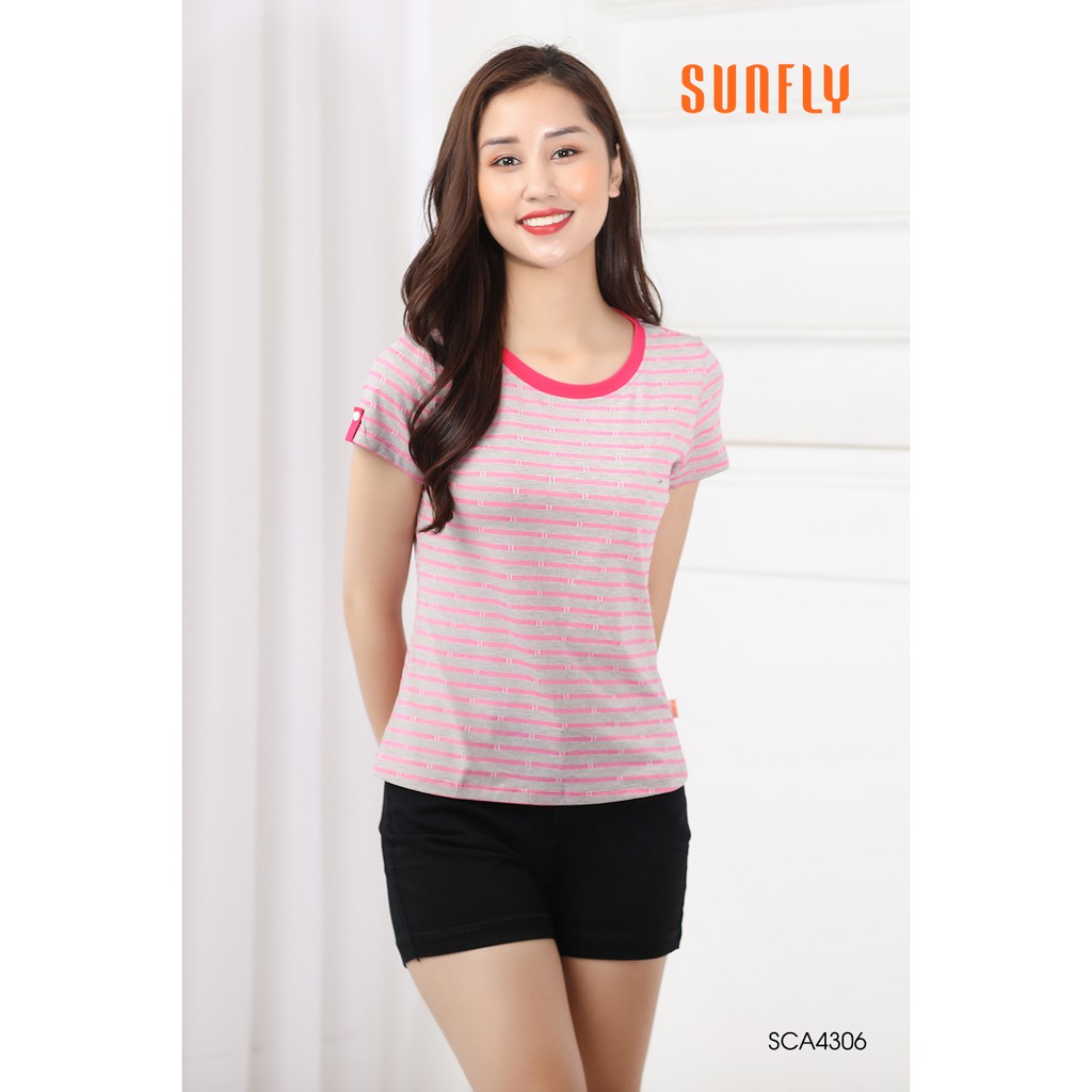 Áo phông nữ Sunfly, chất cotton co giãn, mềm mịn thấm hút tốt SCA4306