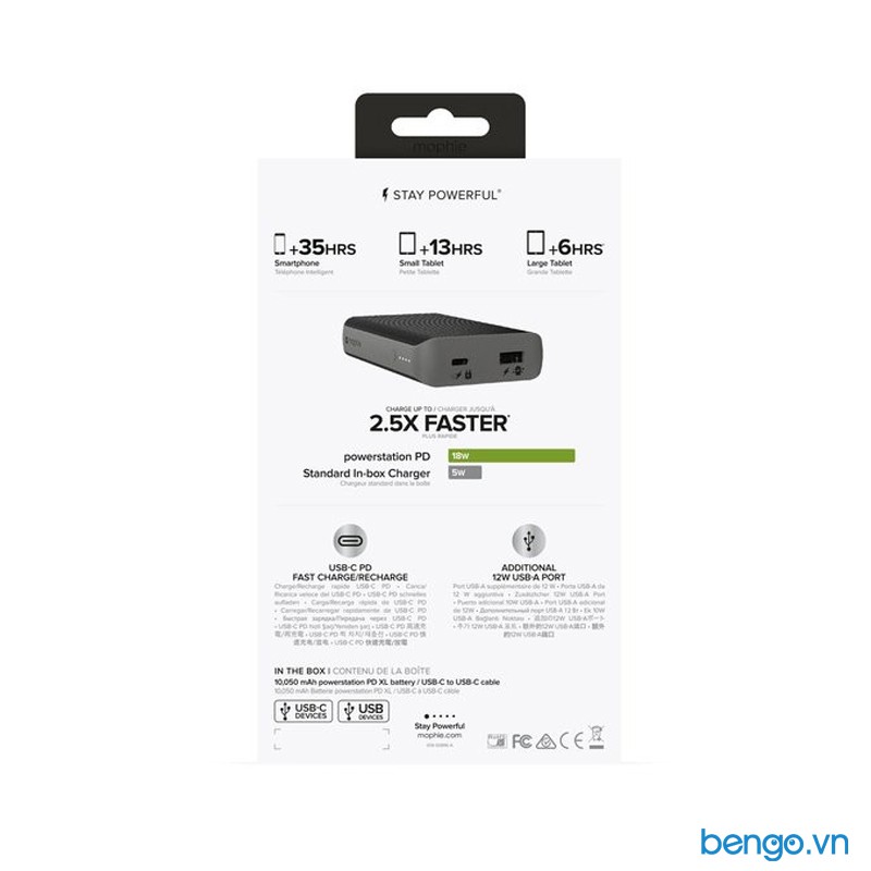 Pin sạc dự phòng 10000mAh Mophie Powerstation Plus XL Fabric Wireless Input - 401101678