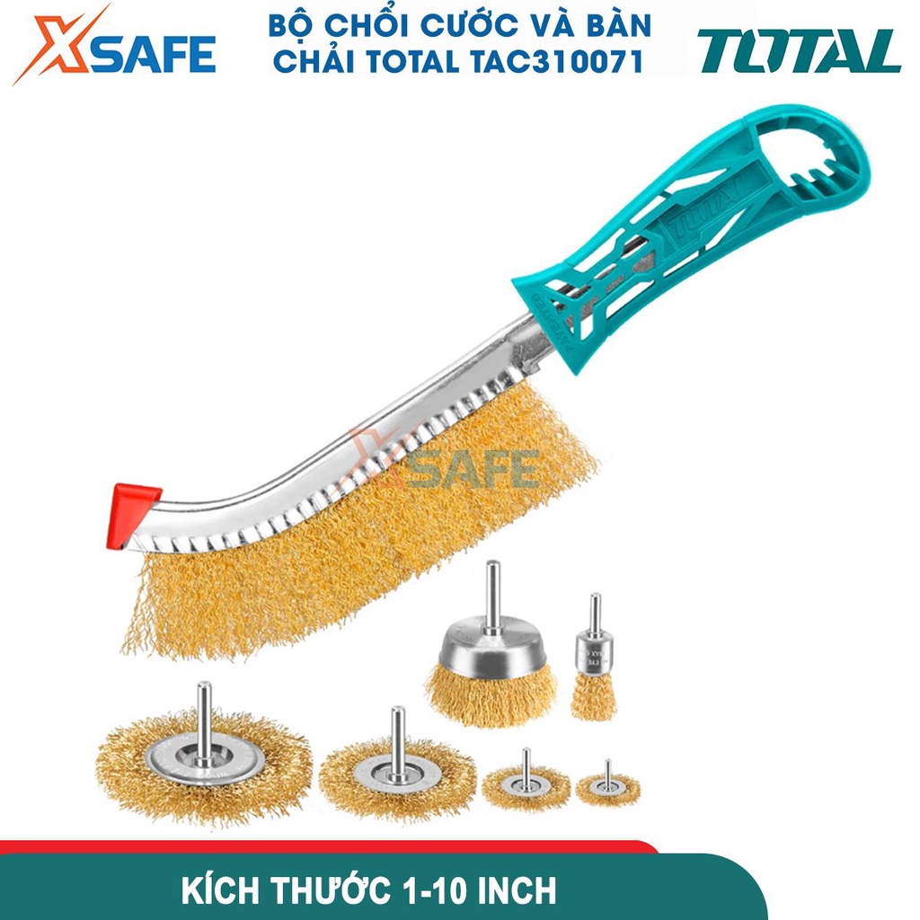 Bộ 7 bánh cước và chổi TAC310071 gồm chổi cước, bàn chải thép, bánh cước nhiều kích thước, dùng chà, mài nhẵn, tẩy cặn