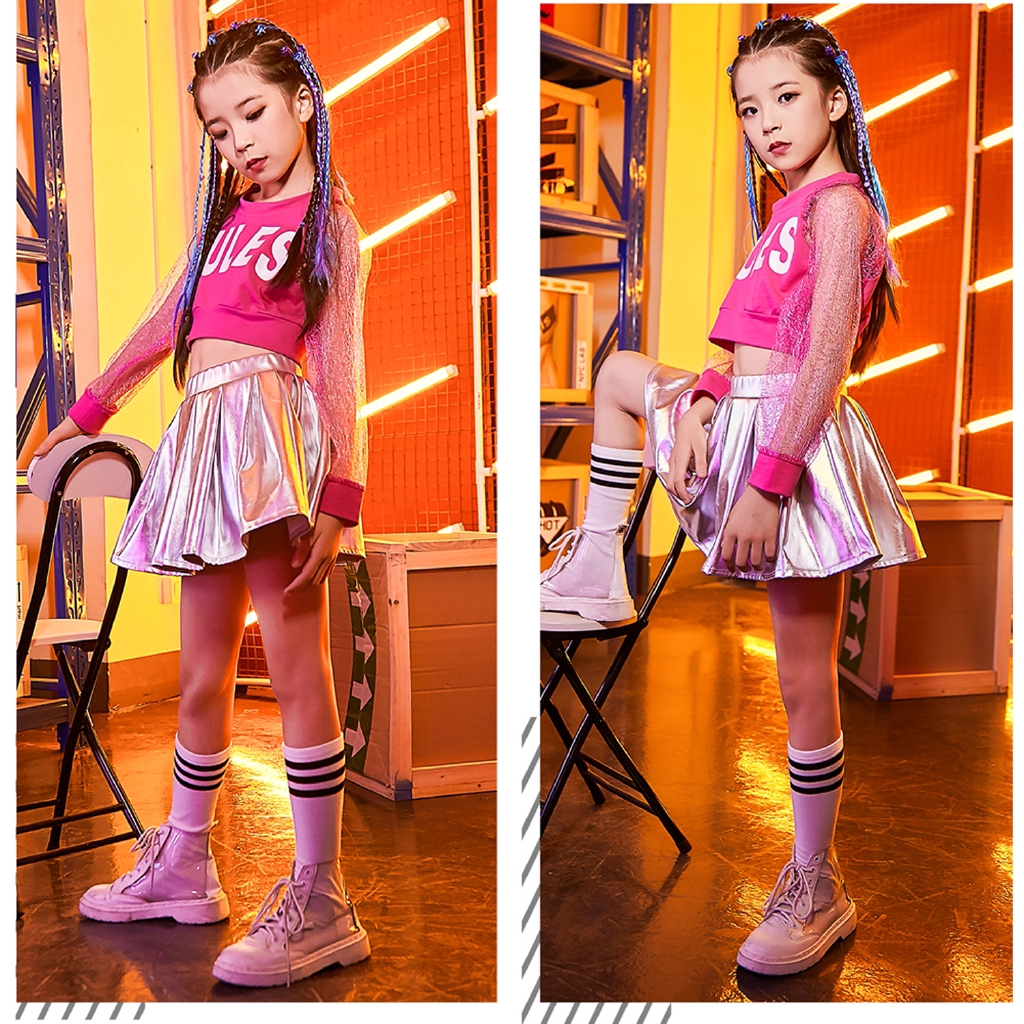 Set đồ biểu diễn gồm áo tay dài và chân váy thời trang cho bé gái