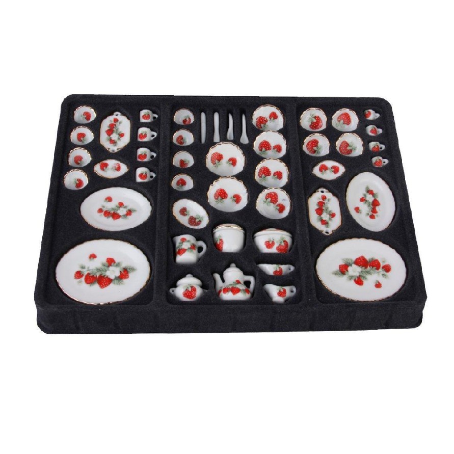 Bộ full đồ sứ tem dâu tây dành cho nhà bếp trang trí bonsai, tiểu cảnh, nhà búp bê DIY