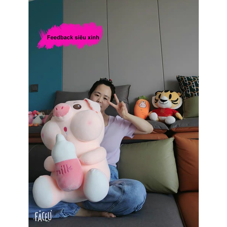 Gấu Bông Heo Ôm Bình Sữa Lợn Hồng Nhồi Bông Má To Phính Bú Bình Siêu To 1m _ Unishop