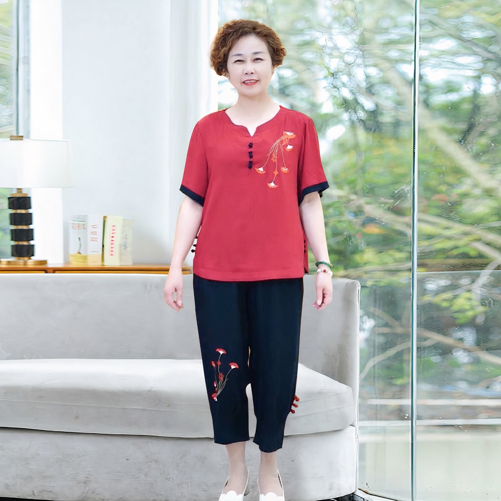 Bộ Đồ Tặng Mẹ Ý Nghĩa Lụa Việt Cao Cấp Chii Clothing D160, Bộ Cộc Mặt Ở Nhà, Đi Chơi Sang Trọng
